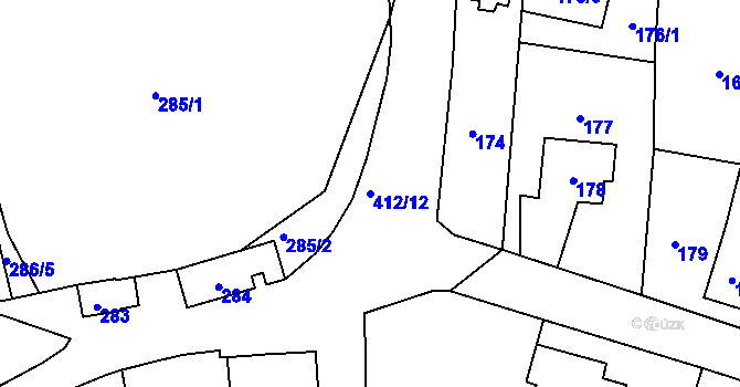 Parcela st. 412/12 v KÚ Loděnice, Katastrální mapa