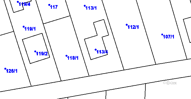 Parcela st. 113/4 v KÚ Loděnice, Katastrální mapa