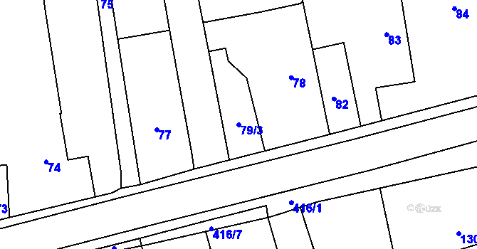 Parcela st. 79/3 v KÚ Loděnice, Katastrální mapa
