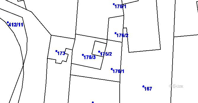 Parcela st. 175/2 v KÚ Loděnice, Katastrální mapa