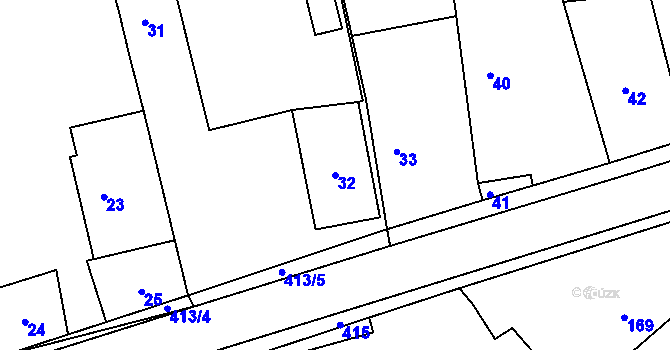 Parcela st. 32 v KÚ Loděnice, Katastrální mapa