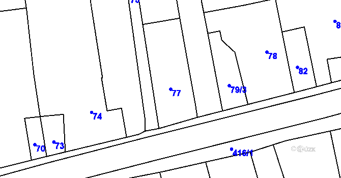 Parcela st. 77 v KÚ Loděnice, Katastrální mapa