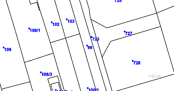 Parcela st. 99 v KÚ Loděnice, Katastrální mapa