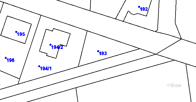 Parcela st. 193 v KÚ Loděnice, Katastrální mapa