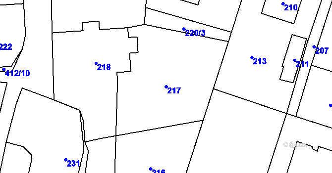 Parcela st. 217 v KÚ Loděnice, Katastrální mapa