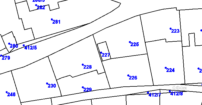 Parcela st. 227 v KÚ Loděnice, Katastrální mapa