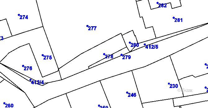 Parcela st. 278 v KÚ Loděnice, Katastrální mapa