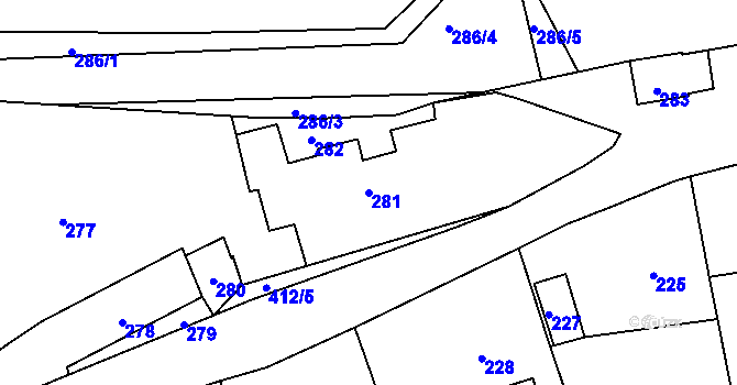 Parcela st. 281 v KÚ Loděnice, Katastrální mapa