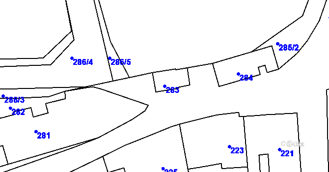 Parcela st. 283 v KÚ Loděnice, Katastrální mapa