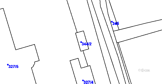 Parcela st. 344/2 v KÚ Loděnice, Katastrální mapa