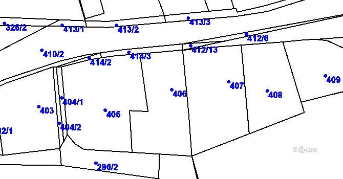 Parcela st. 406 v KÚ Loděnice, Katastrální mapa