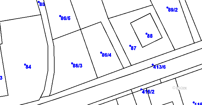 Parcela st. 86/4 v KÚ Loděnice, Katastrální mapa