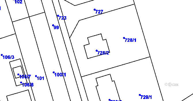 Parcela st. 728/2 v KÚ Loděnice, Katastrální mapa