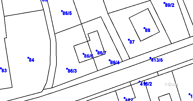 Parcela st. 86/7 v KÚ Loděnice, Katastrální mapa
