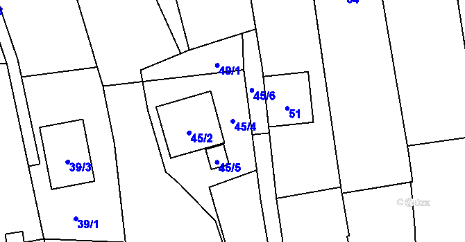 Parcela st. 45/4 v KÚ Loděnice, Katastrální mapa