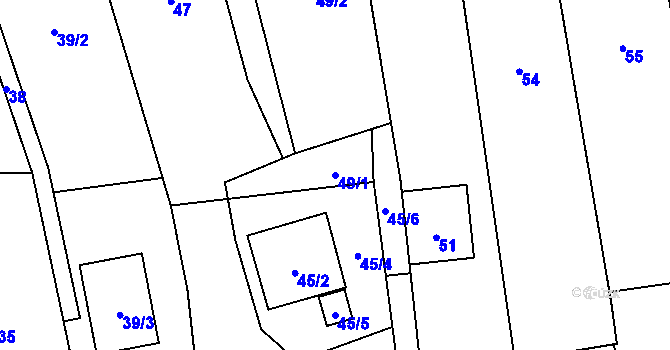Parcela st. 49/1 v KÚ Loděnice, Katastrální mapa