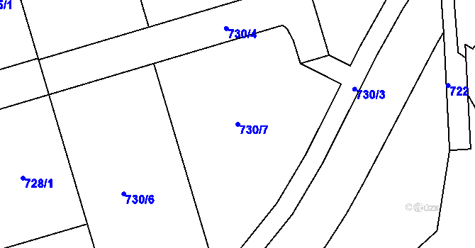 Parcela st. 730/7 v KÚ Loděnice, Katastrální mapa