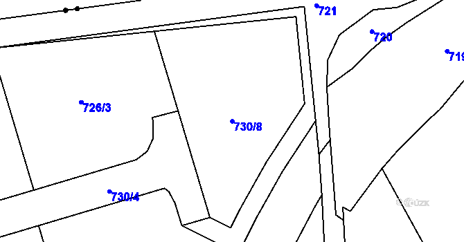 Parcela st. 730/8 v KÚ Loděnice, Katastrální mapa