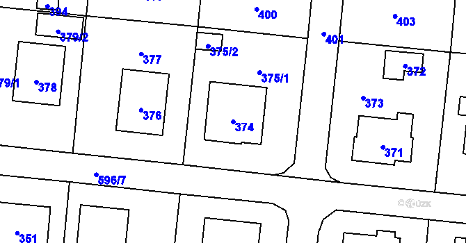Parcela st. 374 v KÚ Neplachovice, Katastrální mapa