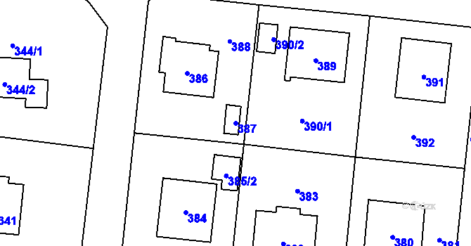 Parcela st. 387 v KÚ Neplachovice, Katastrální mapa