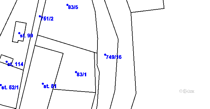 Parcela st. 749/16 v KÚ Hejnov, Katastrální mapa