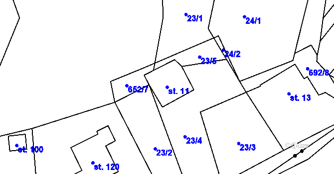 Parcela st. 11 v KÚ Hejnov, Katastrální mapa