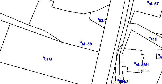 Parcela st. 38 v KÚ Hejnov, Katastrální mapa