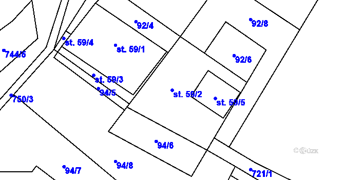 Parcela st. 59/2 v KÚ Hejnov, Katastrální mapa