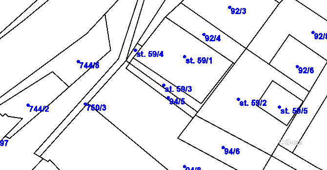Parcela st. 59/3 v KÚ Hejnov, Katastrální mapa