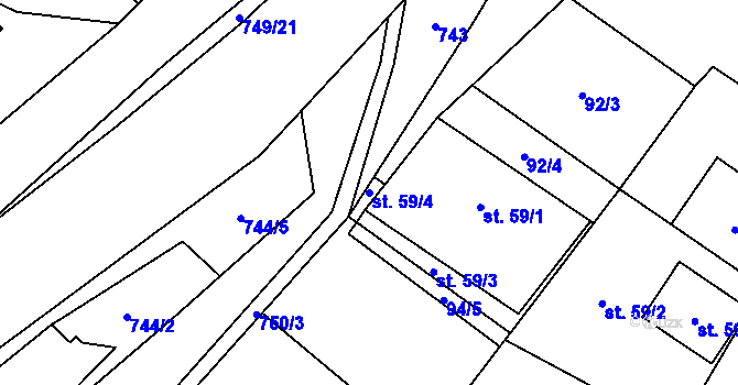 Parcela st. 59/4 v KÚ Hejnov, Katastrální mapa