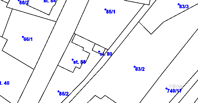 Parcela st. 80 v KÚ Hejnov, Katastrální mapa