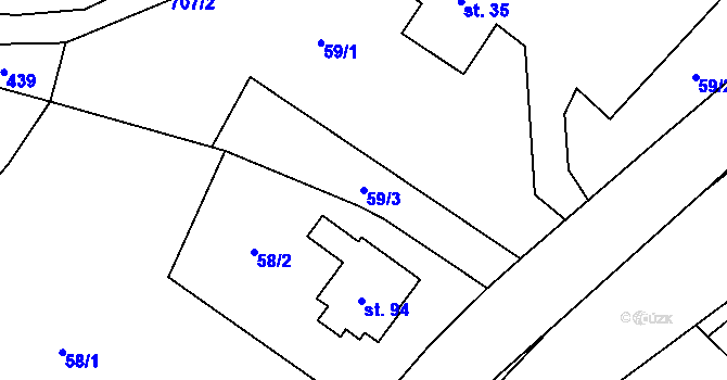 Parcela st. 59/3 v KÚ Hejnov, Katastrální mapa