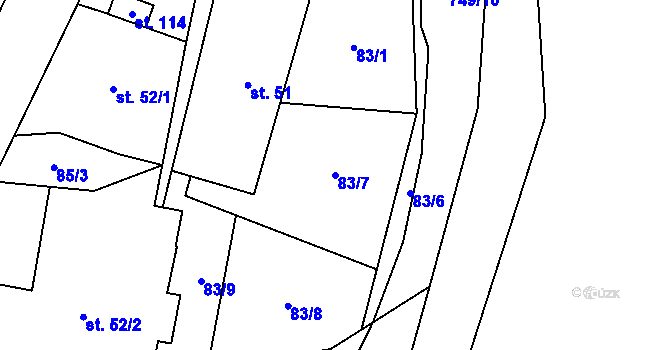 Parcela st. 83/7 v KÚ Hejnov, Katastrální mapa