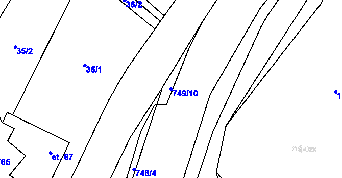 Parcela st. 749/10 v KÚ Hejnov, Katastrální mapa