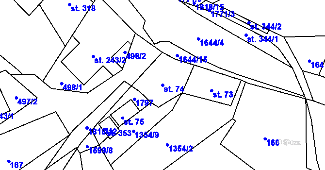 Parcela st. 74 v KÚ Holčovice, Katastrální mapa