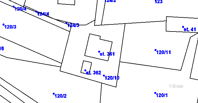 Parcela st. 361 v KÚ Holčovice, Katastrální mapa