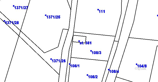 Parcela st. 381 v KÚ Holčovice, Katastrální mapa