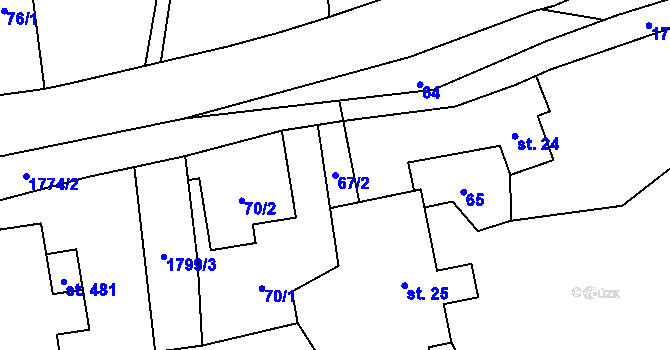 Parcela st. 67/2 v KÚ Holčovice, Katastrální mapa