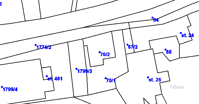 Parcela st. 70/2 v KÚ Holčovice, Katastrální mapa