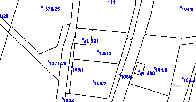 Parcela st. 108/3 v KÚ Holčovice, Katastrální mapa