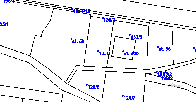 Parcela st. 133/1 v KÚ Holčovice, Katastrální mapa