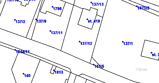 Parcela st. 137/12 v KÚ Holčovice, Katastrální mapa
