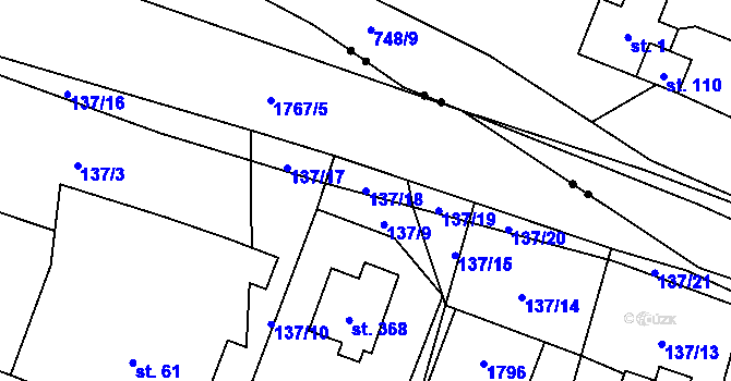 Parcela st. 137/18 v KÚ Holčovice, Katastrální mapa