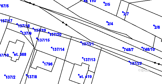 Parcela st. 137/21 v KÚ Holčovice, Katastrální mapa