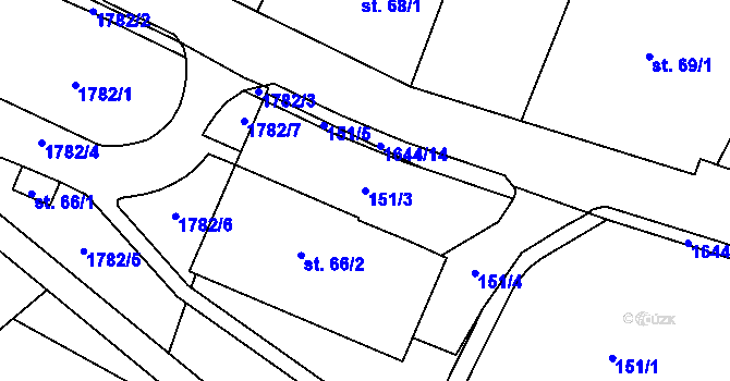 Parcela st. 151/3 v KÚ Holčovice, Katastrální mapa