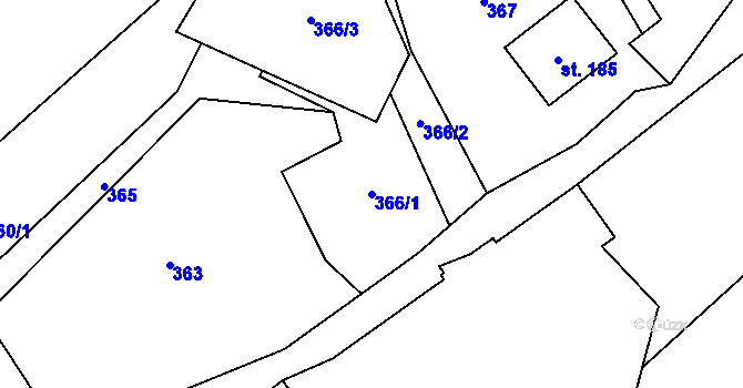 Parcela st. 366/1 v KÚ Holčovice, Katastrální mapa