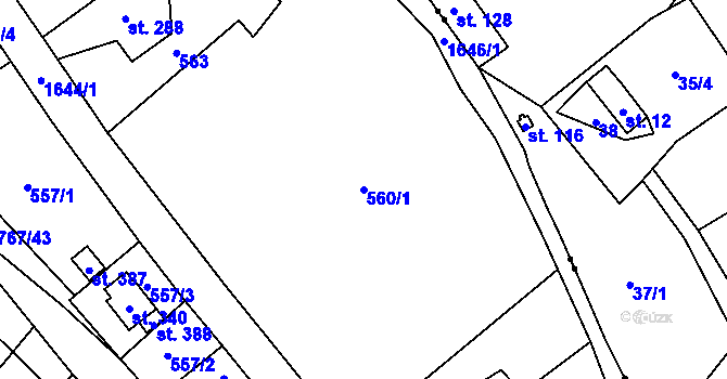 Parcela st. 560/1 v KÚ Holčovice, Katastrální mapa