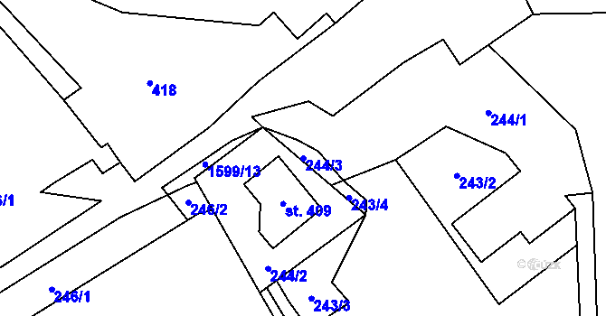 Parcela st. 244/3 v KÚ Holčovice, Katastrální mapa