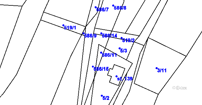 Parcela st. 586/11 v KÚ Jelení u Holčovic, Katastrální mapa
