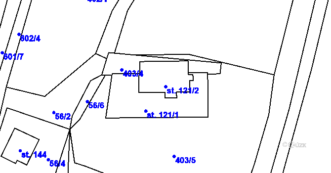 Parcela st. 121/2 v KÚ Komora, Katastrální mapa